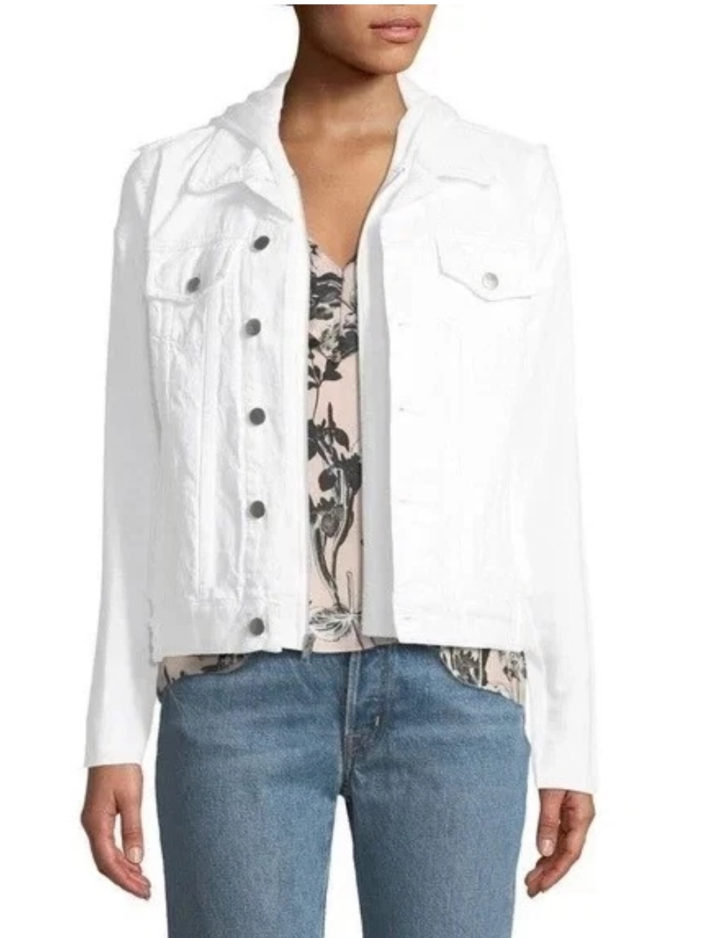 Bailey 44 Denim Sweatshirt Jacket White Full Zip Button Up Women’s Size Medium